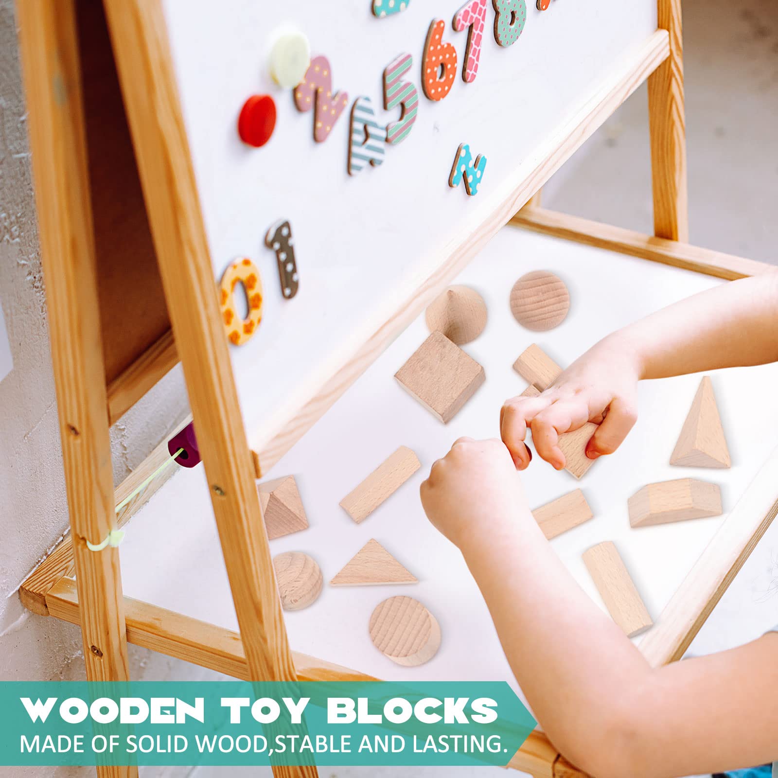 15 Pcs 3D Wooden Geometric Shapes - Montessori Learning Toys for Preschool & Homeschool