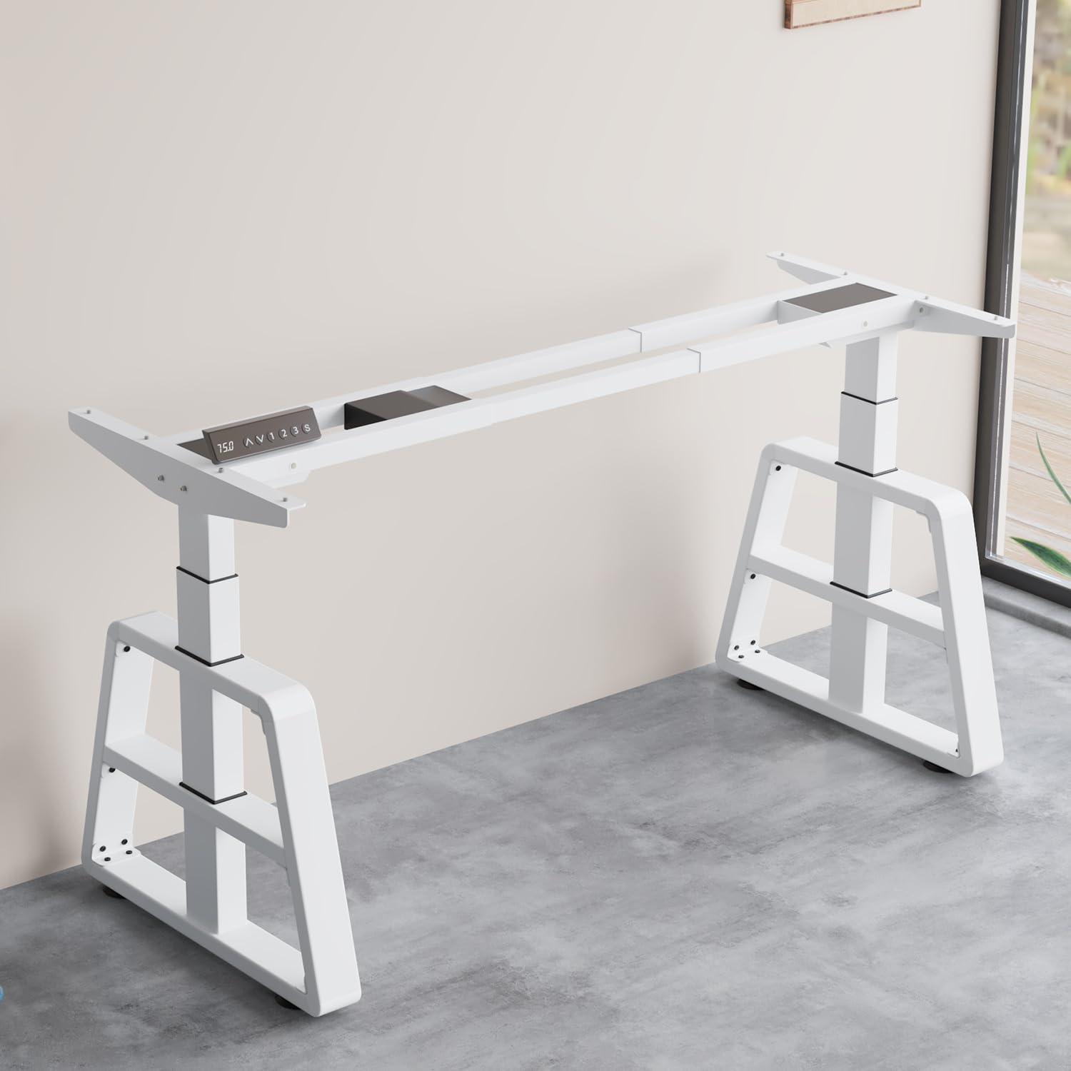Dual Motor Height Adjustable Standing Desk Frame - Heavy Duty 265 lb Capacity, USB Charging Ports & Trapezoidal Legs for Home Office - Perfect for Work from Home, Gaming & Study Setup