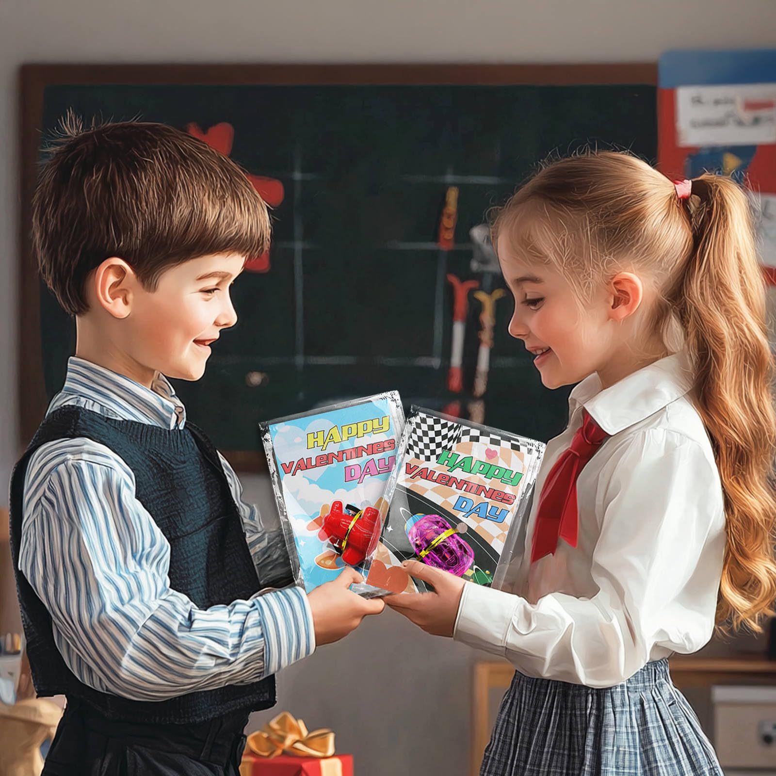 AMENON 28 Pack Valentine's Day Gifts for Kids - Valentine Cards with Pull Back Toy Cars - Classroom Party Favors, School Exchange Gifts & Birthday Goodie Bags
