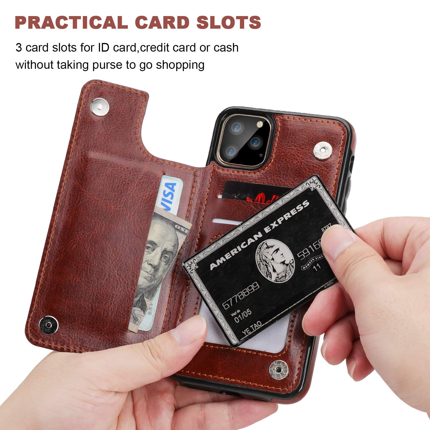 Premium PU Leather iPhone 11 Pro Max Wallet Case with Card Holder & Kickstand - 6.5 Inch Shockproof Cover with Magnetic Clasp (Brown) | Perfect for Business Travel, Daily Commute & Hands-Free Viewing