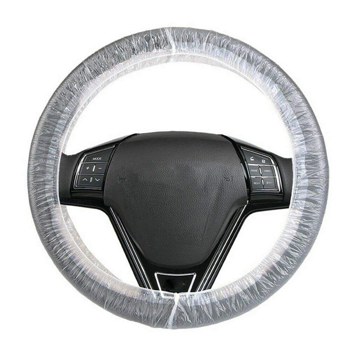 APQ 500-Pack Disposable Steering Wheel Covers 5x20 Inches, 0.8 Mil Thickness - Clear Universal Plastic Dustproof Wheel Protectors with Elastic Trims for Car Interior Accessories | Perfect for Auto Detailing, Car Wash, and Vehicle Maintenance
