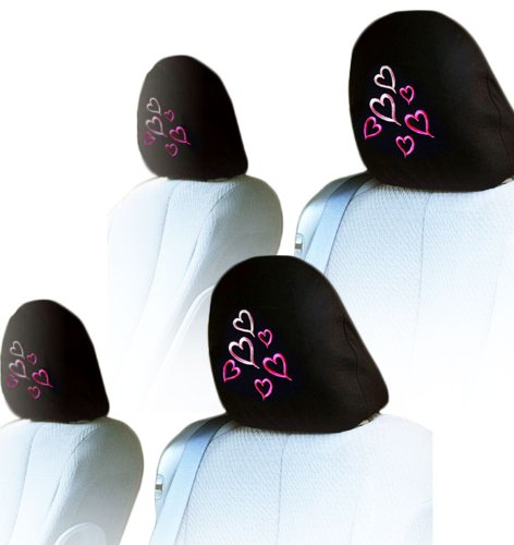 4X Red & Pink Heart Logo Car Seat Headrest Covers - Soft & Stylish Accessories for Cars, SUVs & Trucks - Perfect for Valentine's Day, Date Nights & Romantic Road Trips