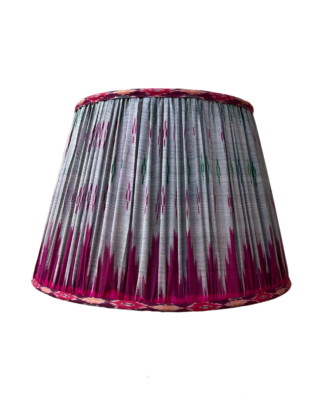 51cm Magenta and Grey Silk Sari Lampshade - Elegant Handmade Home Decor for Living Room, Bedroom, or Boho Chic Interior Design