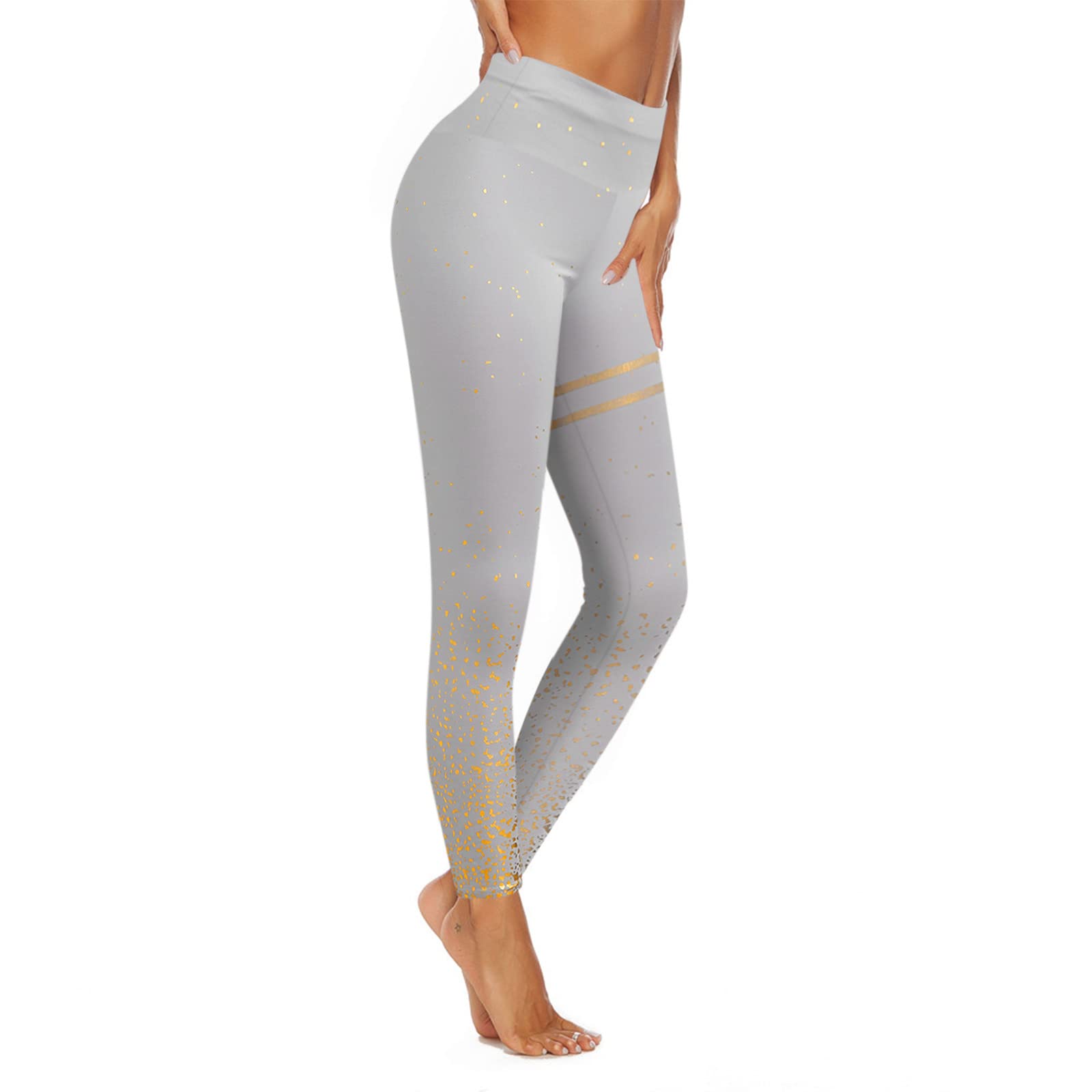 Women's High Waist Silver Print Yoga Pants - Workout Leggings for Running, Gym & Fitness - Breathable Stretchy Athletic Tights for Women - Perfect for Yoga, Pilates & Lounge Wear