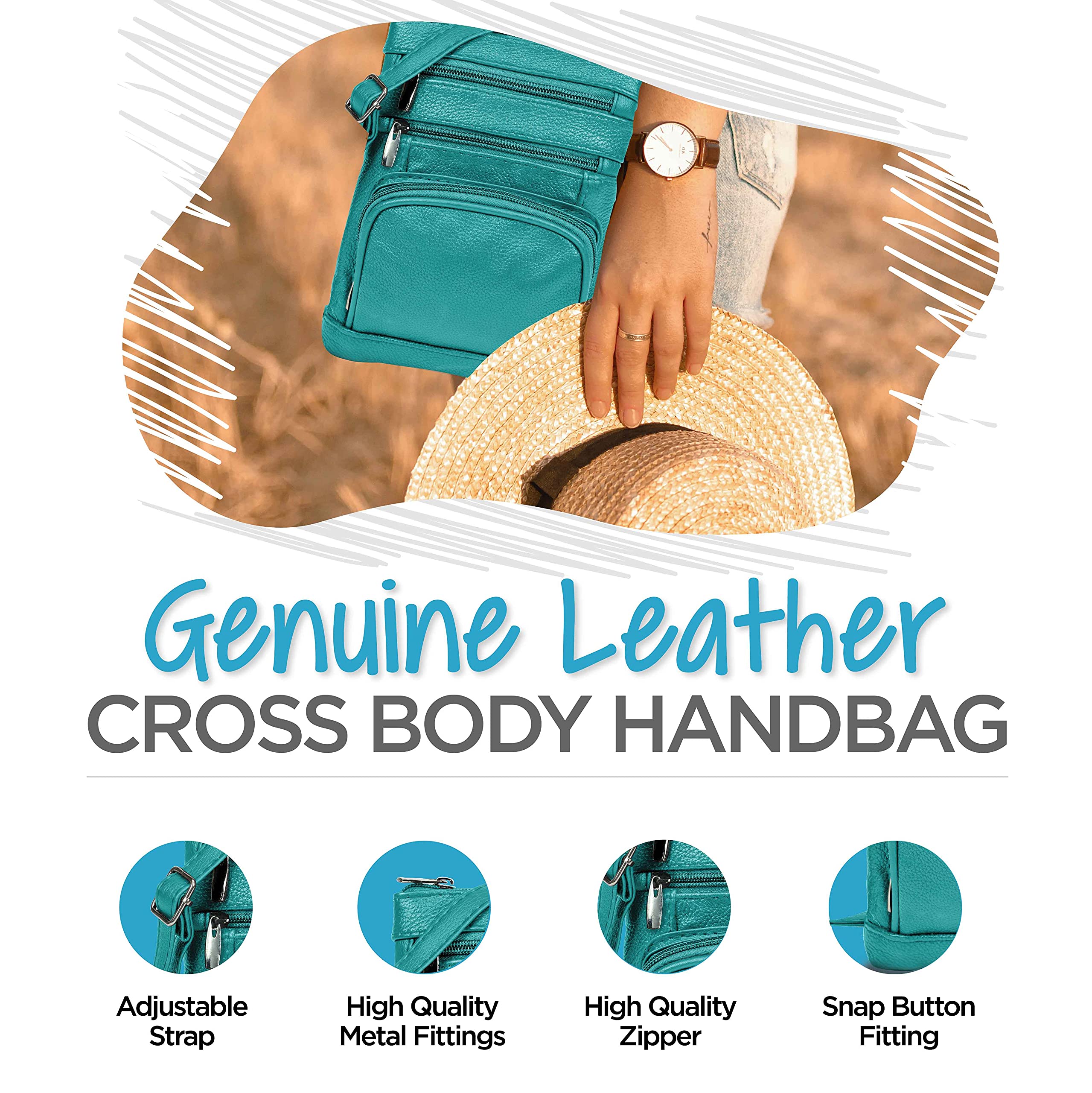 Krediz Genuine Leather Crossbody Bag for Women - Adjustable Strap, Multiple Pockets, Soft & Durable - Perfect for Everyday Use, Travel, Shopping & Work Commute
