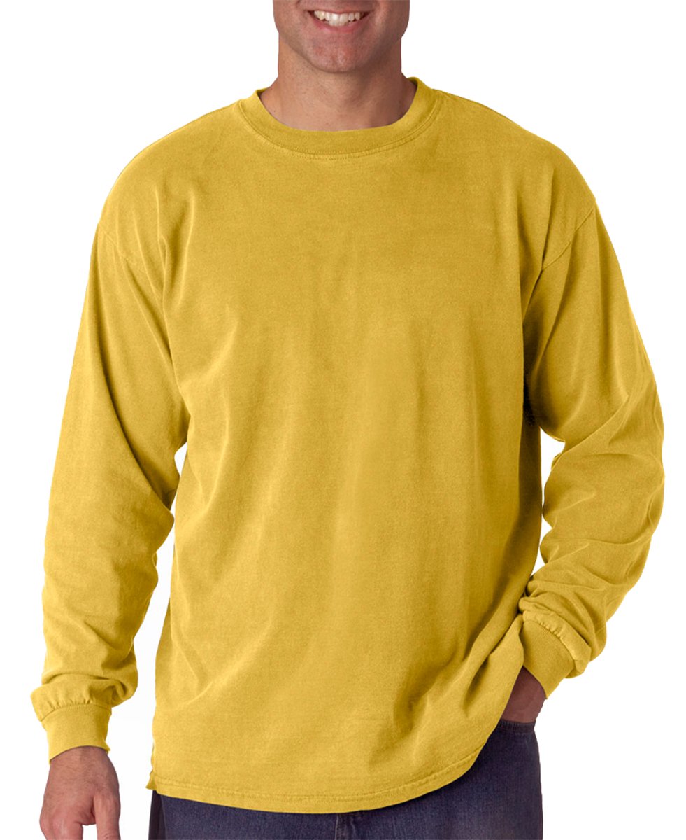 Comfort Colors Ringspun Garment-Dyed Long Sleeve T-Shirt for Men & Women - Soft Cotton Mustard Yellow Crewneck Shirt (C6014) - Perfect for Casual Wear, Layering & Outdoor Activities