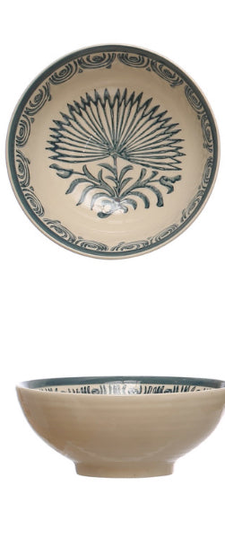 Hand Painted Stoneware Bowl - Premium Ceramic Serving Bowl for Soup, Salad & Desserts - Microwave & Dishwasher Safe - Elegant Home Dining & Gift Idea