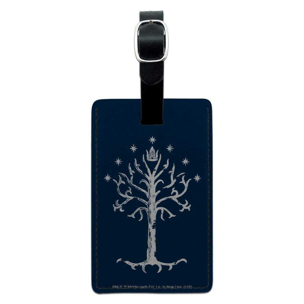 The Lord of the Rings Tree of Gondor Leather Luggage Tag - Personalized Rectangle ID Card Holder for Travel Bags, Suitcases & Backpacks | Perfect for LOTR Fans, Cosplay & Fantasy Themed Events