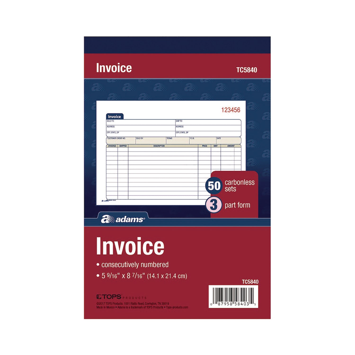 Adams® Multipart General Purpose Invoice Pad - 3-Part Carbonless, 7.94