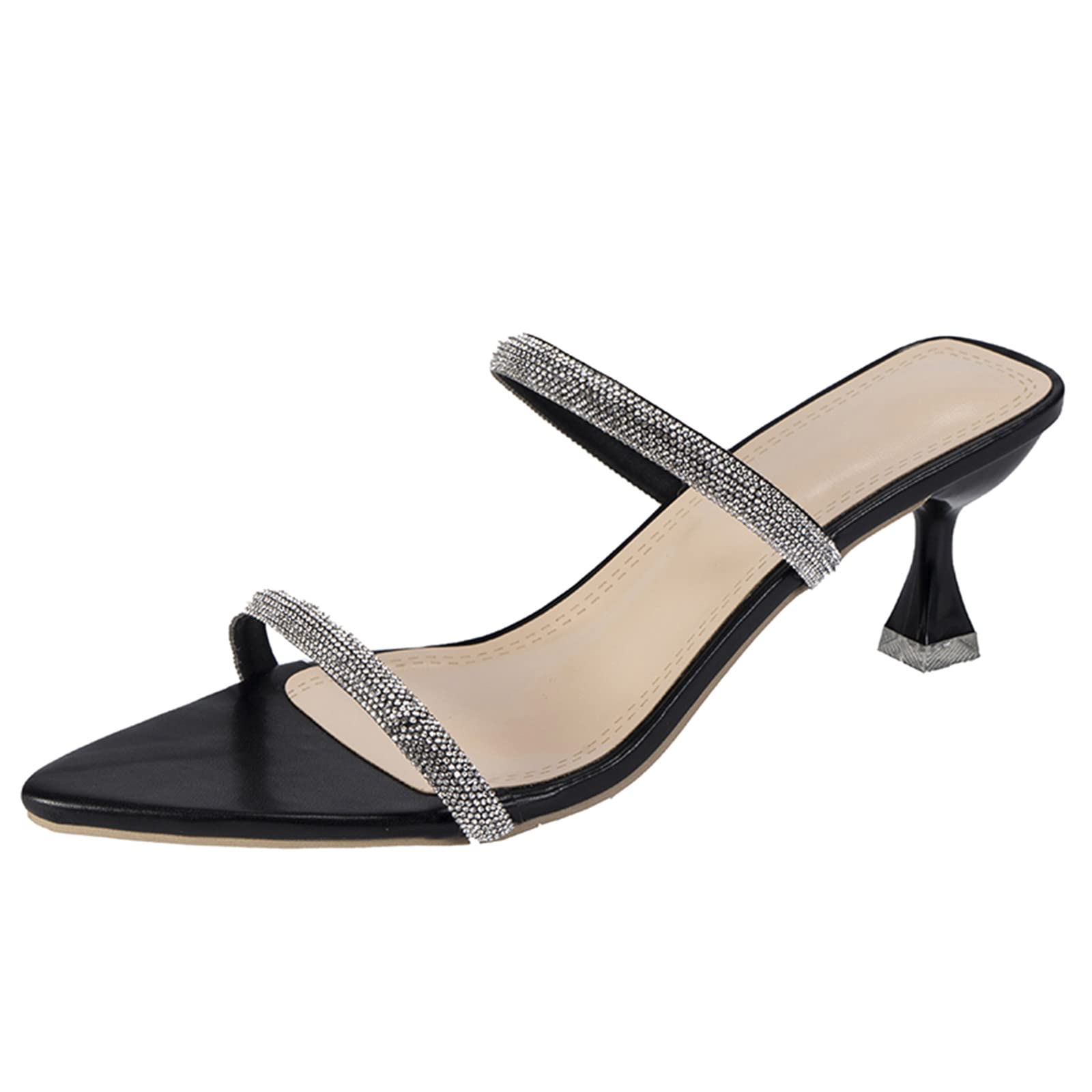 Stylish Rhinestone Pointed Toe High Heel Slippers - Women's Leather Dress Shoes Taupe Size FR43 | Elegant Evening Party & Wedding Shoes for Women