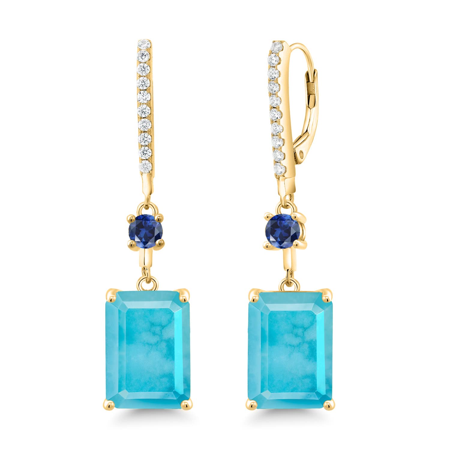 10.80 Ct Green Turquoise Blue Created Sapphire Earrings - 18K Yellow Gold Plated Sterling Silver - Perfect for Weddings, Parties & Special Occasions