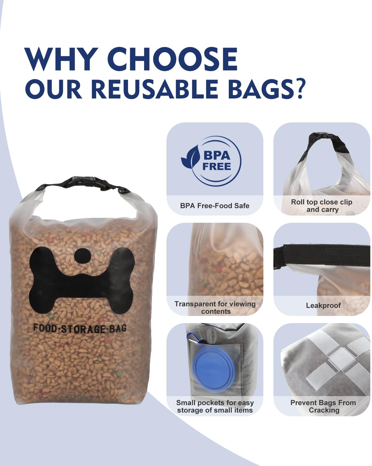 ANVS Silicone Pet Food Storage Bag - 30-Cup Dog Food Container with 2 Collapsible Travel Bowls | Leak-Proof, Portable Dog Food Carrier for Camping, Travel, Dog Boarding & Outdoor Adventures | Perfect for Hiking, Road Trips & Weekend Getaways with Your Pet