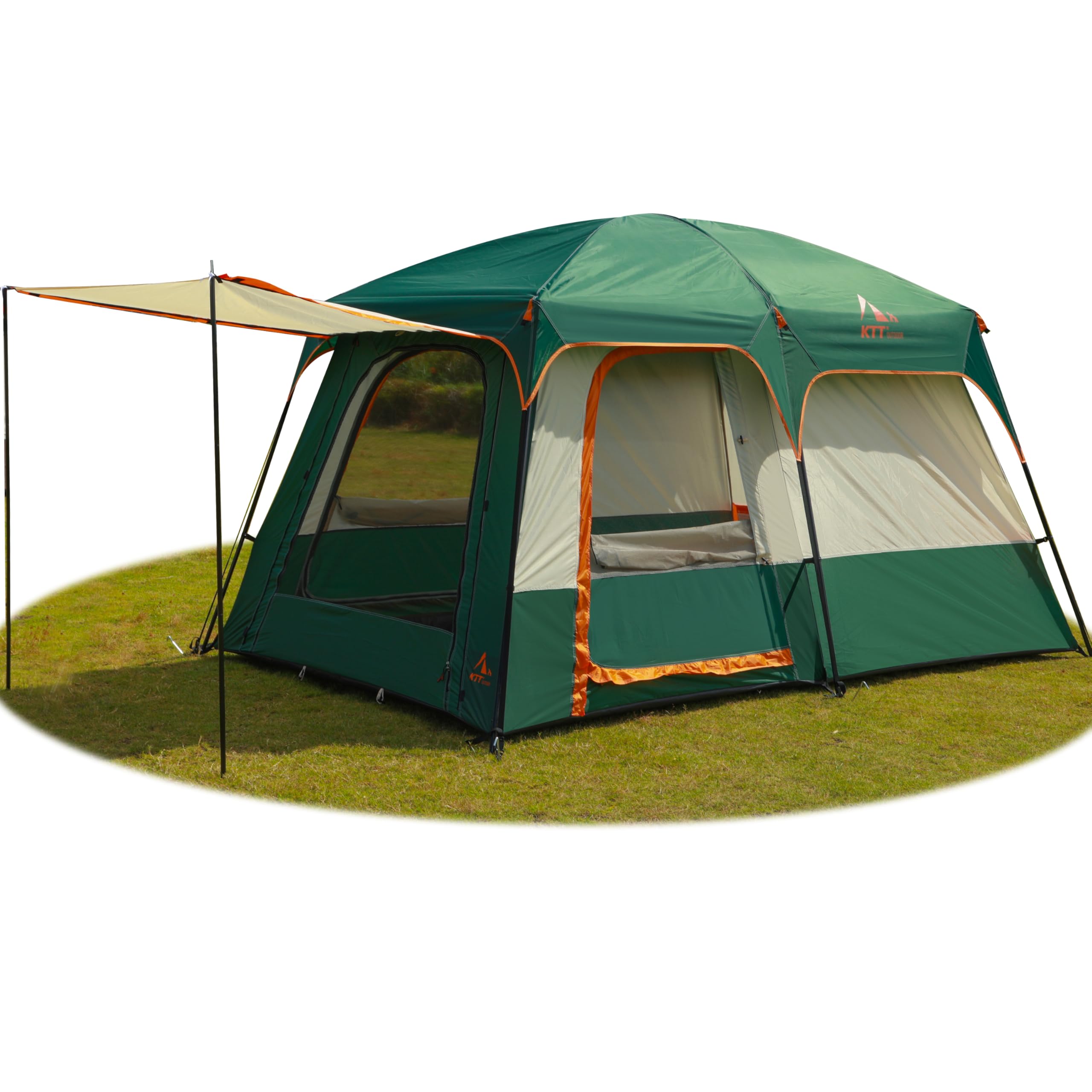 KTT Large Family Cabin Tent for 6-8 People - Waterproof Straight Wall Design with 3 Doors & 3 Mesh Windows - Spacious Outdoor Camping Tent for Picnics, Family Gatherings & Friends Trips - Perfect for Backyard, Beach & National Park Adventures
