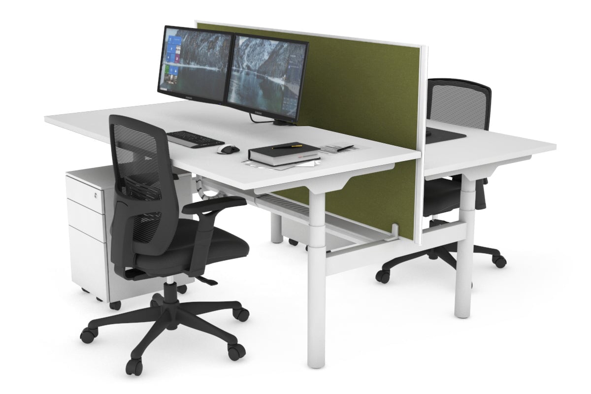 Flexi Premium Height Adjustable 2-Person H Bench Workstation - White Frame (1600L x 800W) with Cable Management | Ergonomic Office Desk for Home & Workspace