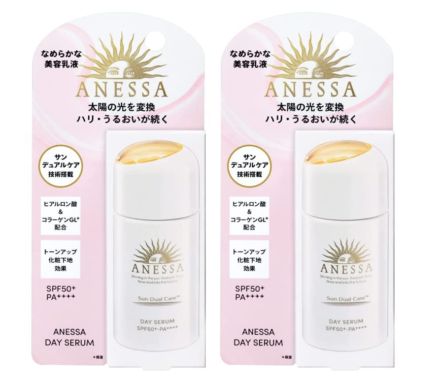 SHISEDO ANESSA Perfect UV Sunscreen Skincare Day Serum SPF50+ PA++++ - Hyaluronic Acid, Collagen & Macadamia Nut Extract - Lightweight Makeup Base & Moisturizer for Face - Anti-Aging & Sun Protection - Made in Japan - 2 Pack (30ml x 2) - Ideal for Daily Use, Outdoor Activities & Travel Skincare Routine