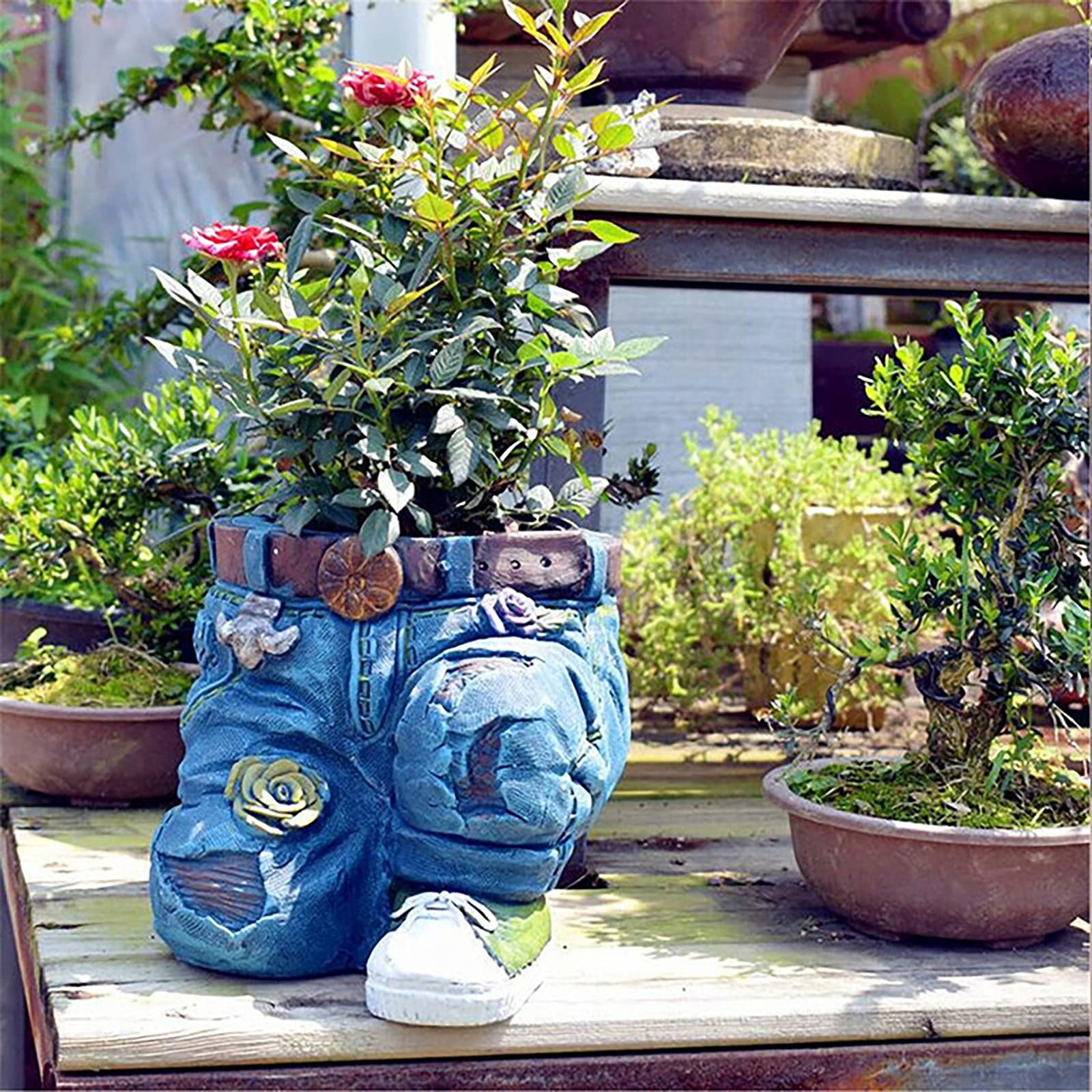 Creative Denim Pants Resin Flower Pot - Decorative DIY Planters for Indoor & Outdoor Plants, Home Lawn & Yard Decor - Perfect for Succulents, Herbs & Small Flowers (Blue)