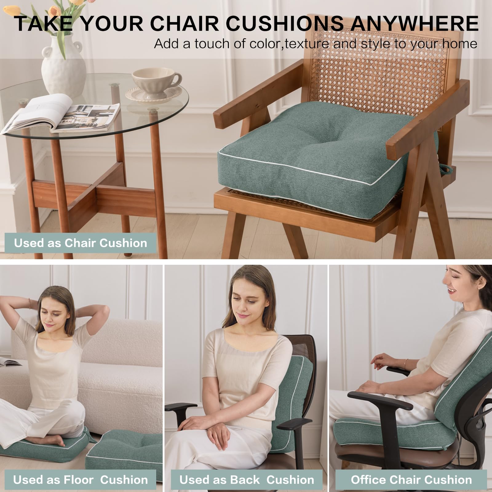 4 Pack Chair Cushions for Dining Chairs - Shredded Memory Foam Seat Pads with Ties, 16.5