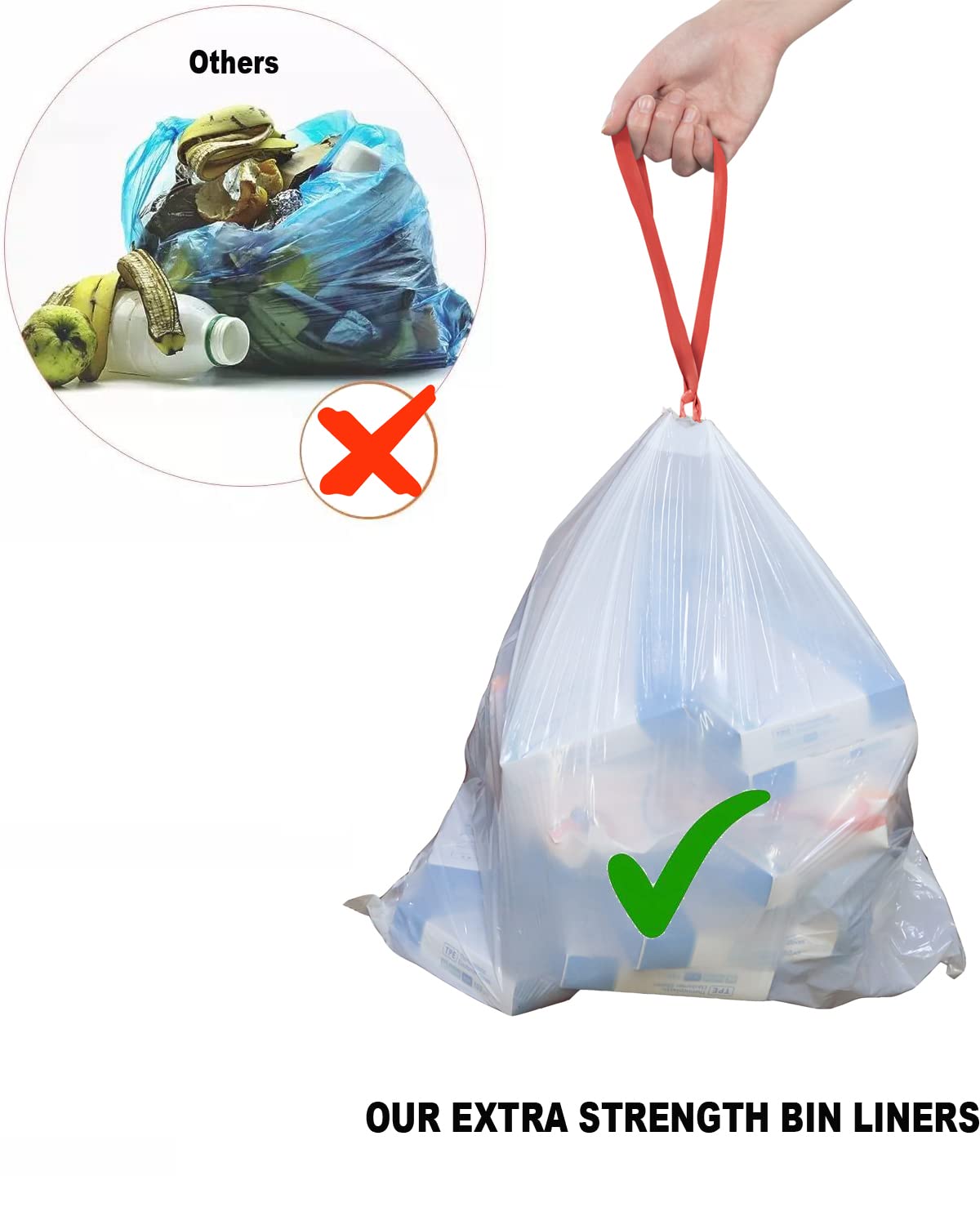 2.6 Gallon Drawstring Trash Bags - 200 Count Heavy Duty Garbage Bags for Kitchen, Bathroom, Office & Home Use - Extra Thick, Odorless White Plastic Waste Bags - Perfect for Food Scraps, Diapers & Daily Trash Disposal