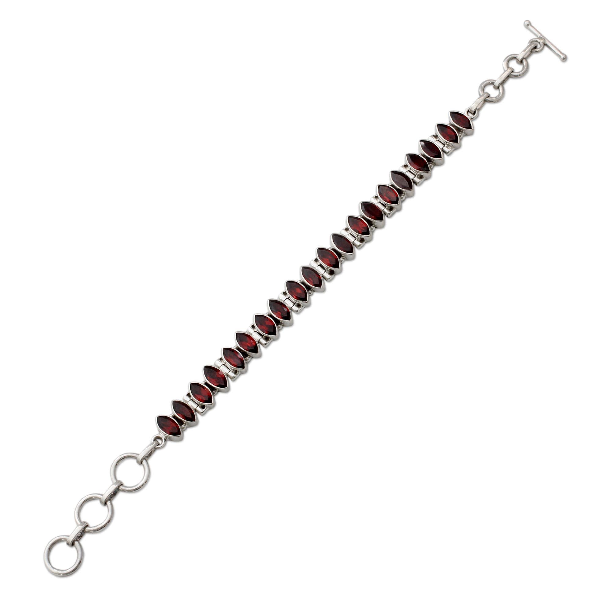 Handmade Sterling Silver Garnet Tennis Bracelet - Indian Artisan Jewelry, Red Marquise Birthstone Gift for Women (6.75