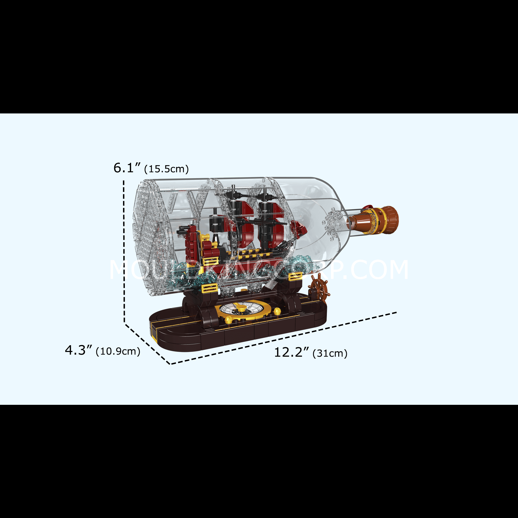 Mould King 10085 Mini Queen Revenger Ship in a Bottle Building Set - 885 Piece Model Kit for Adults & Teens | Perfect for Home Decoration, Gift Giving & Relaxing DIY Projects