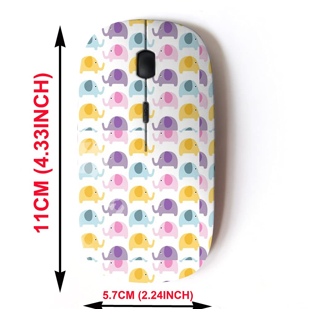 2.4G Wireless Mouse with Cute Elephant Pattern - Ergonomic Optical Mouse for Laptop, PC, Mac - Portable USB Nano Receiver - Perfect for Office, Home, Gaming & Travel Use