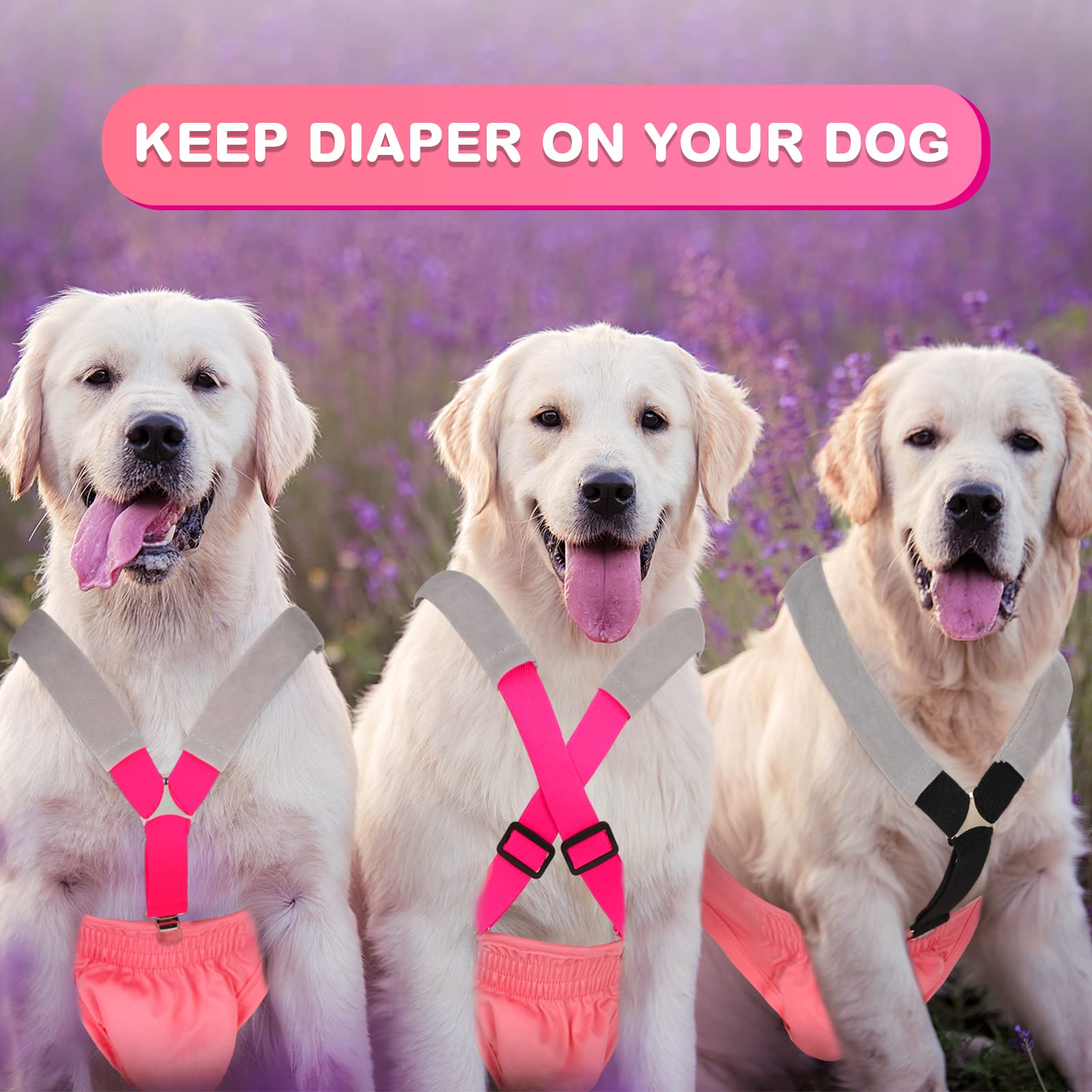 Saintrygo 2 Pack Dog Suspenders for Diapers - Adjustable Belly Bands Harness for Small Medium Large Dogs - Keep Diaper Secure (Black & Pink, Small) - Perfect for Incontinence, Travel & Post-Surgery Care