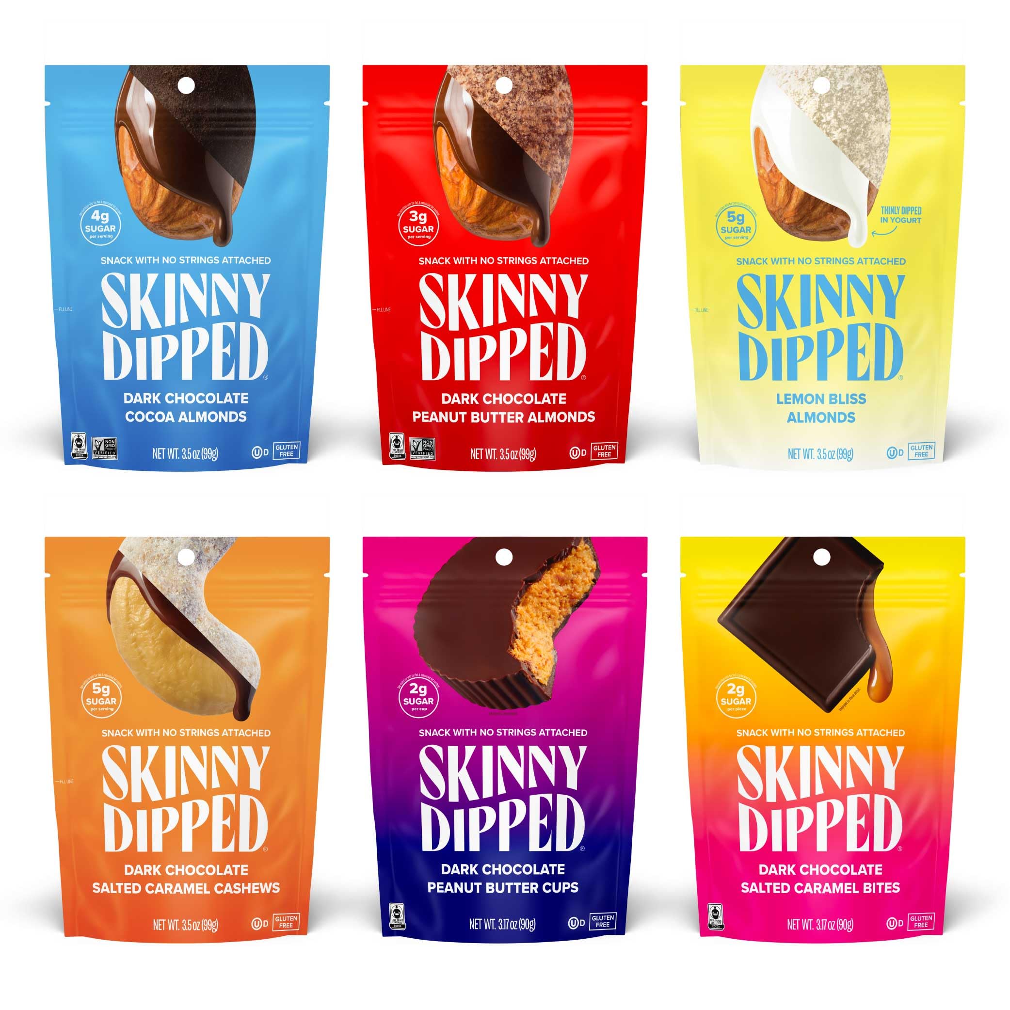 SkinnyDipped Faves Variety Pack - Healthy Snacks with Plant Protein, Gluten Free, Non-GMO, Low Sugar (6 Pack) | Perfect for On-the-Go, Office Snacks & Post-Workout Nutrition