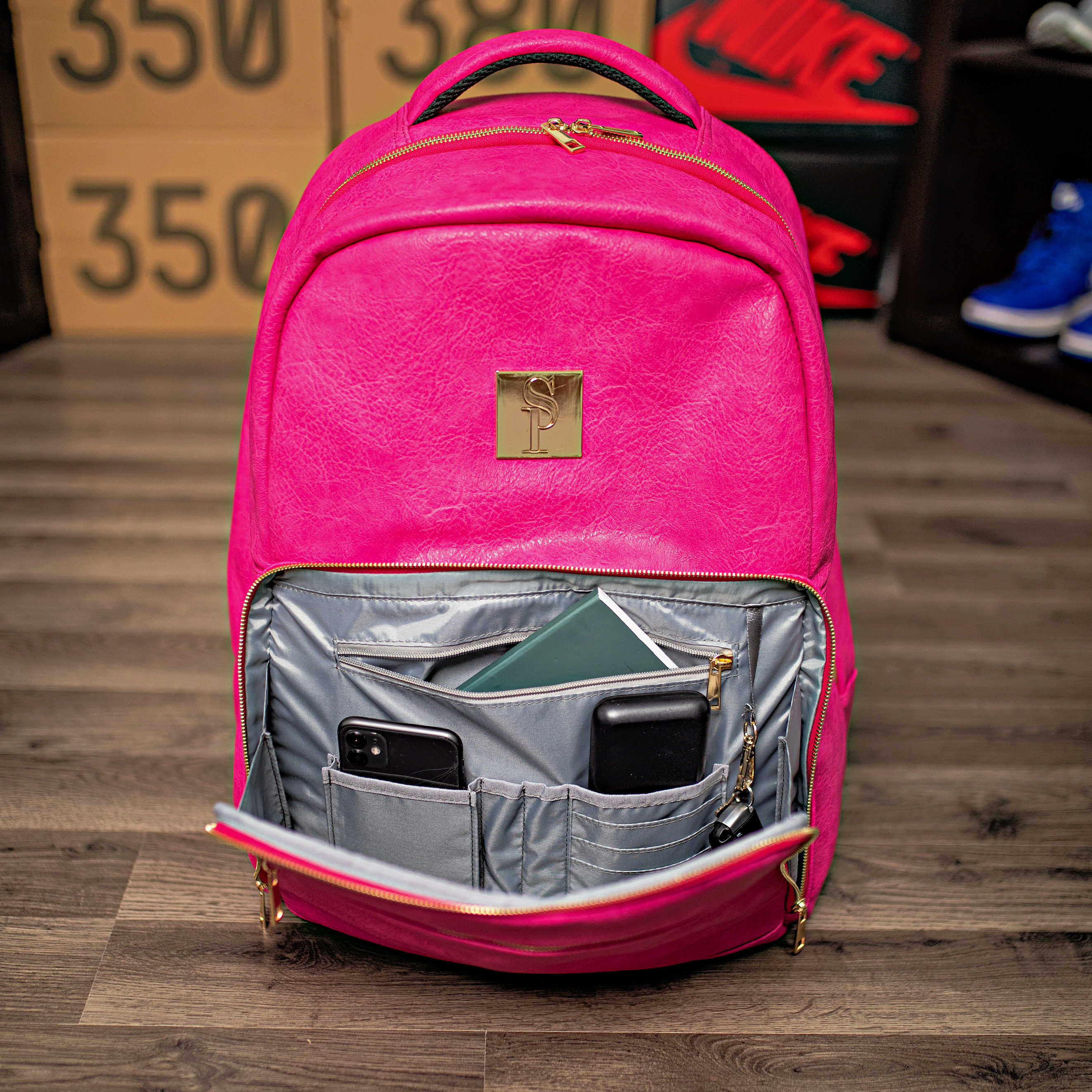 Stylish Pink Tumbled Leather Commuter Bag for Women - Waterproof Laptop Tote with USB Charging Port - Perfect for Work, Travel & Daily Use