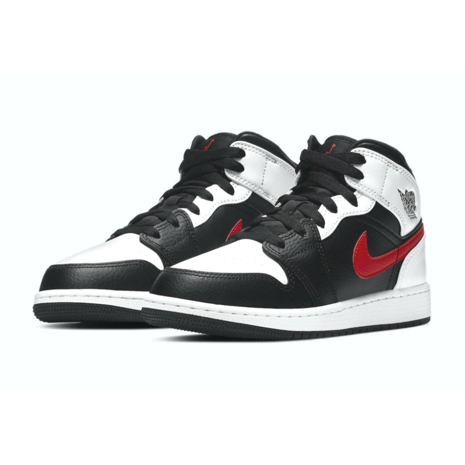 Air Jordan 1 Mid Sneakers - White, Black & Chile Red Colorway (Grade School) - Perfect for Basketball, Streetwear & Casual Outfits