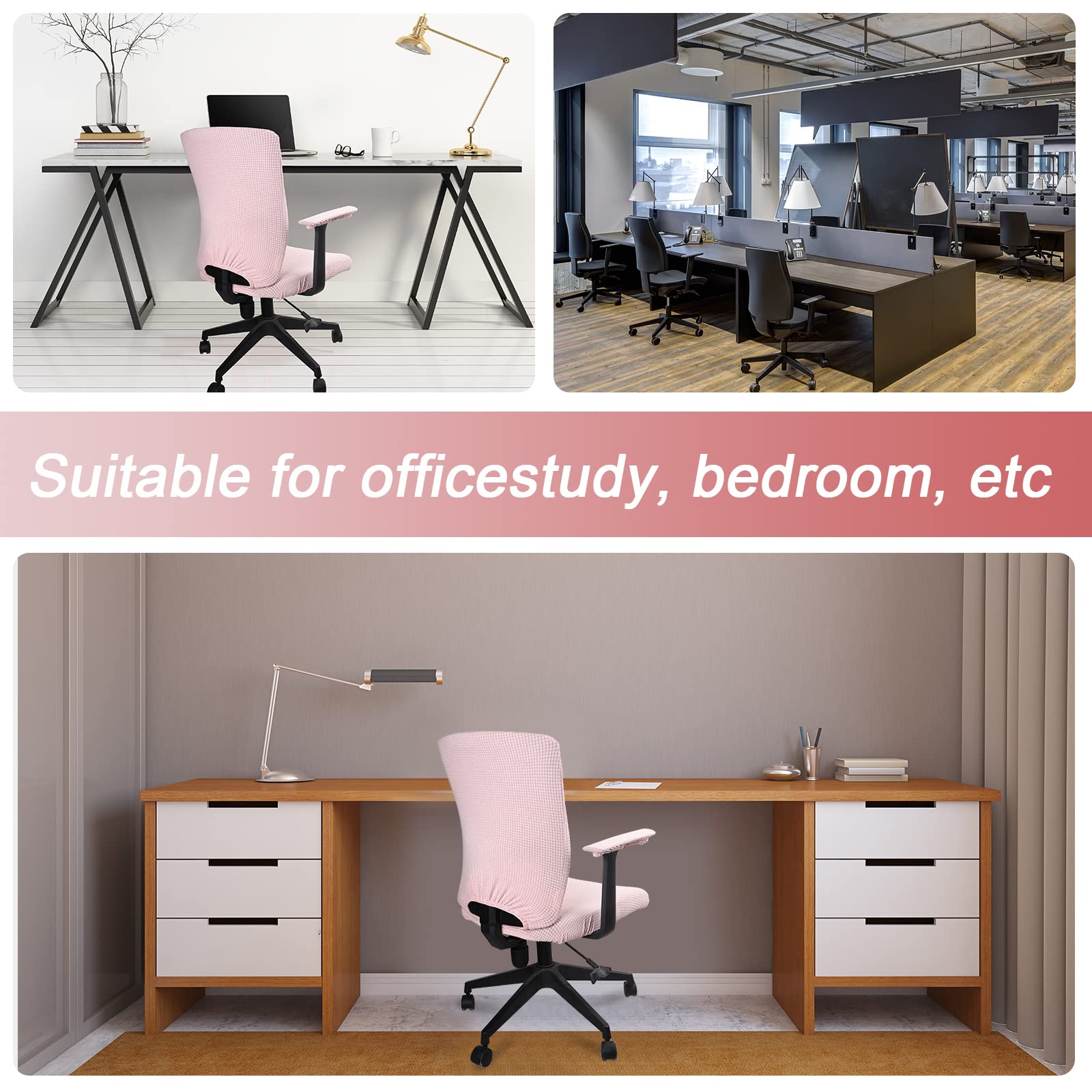 Tallew 4-Piece Stretchable Office Chair Cover Set - Universal Computer Chair Protector with Seat, Armrest & Backrest Cushion - Pale Pink Polyester Slipcovers for Home & Office Workspace