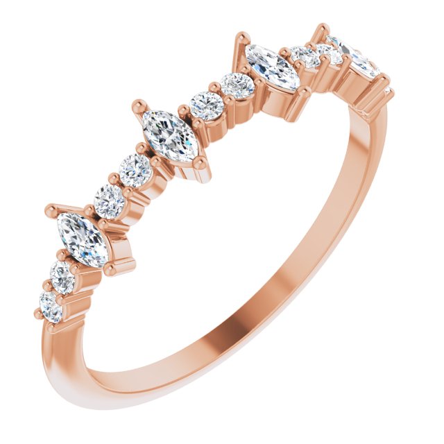 0.41 Carat Marquise and Round Diamond Wedding Band - Elegant Bridal Ring for Women, Perfect for Engagement, Anniversary, and Special Occasions