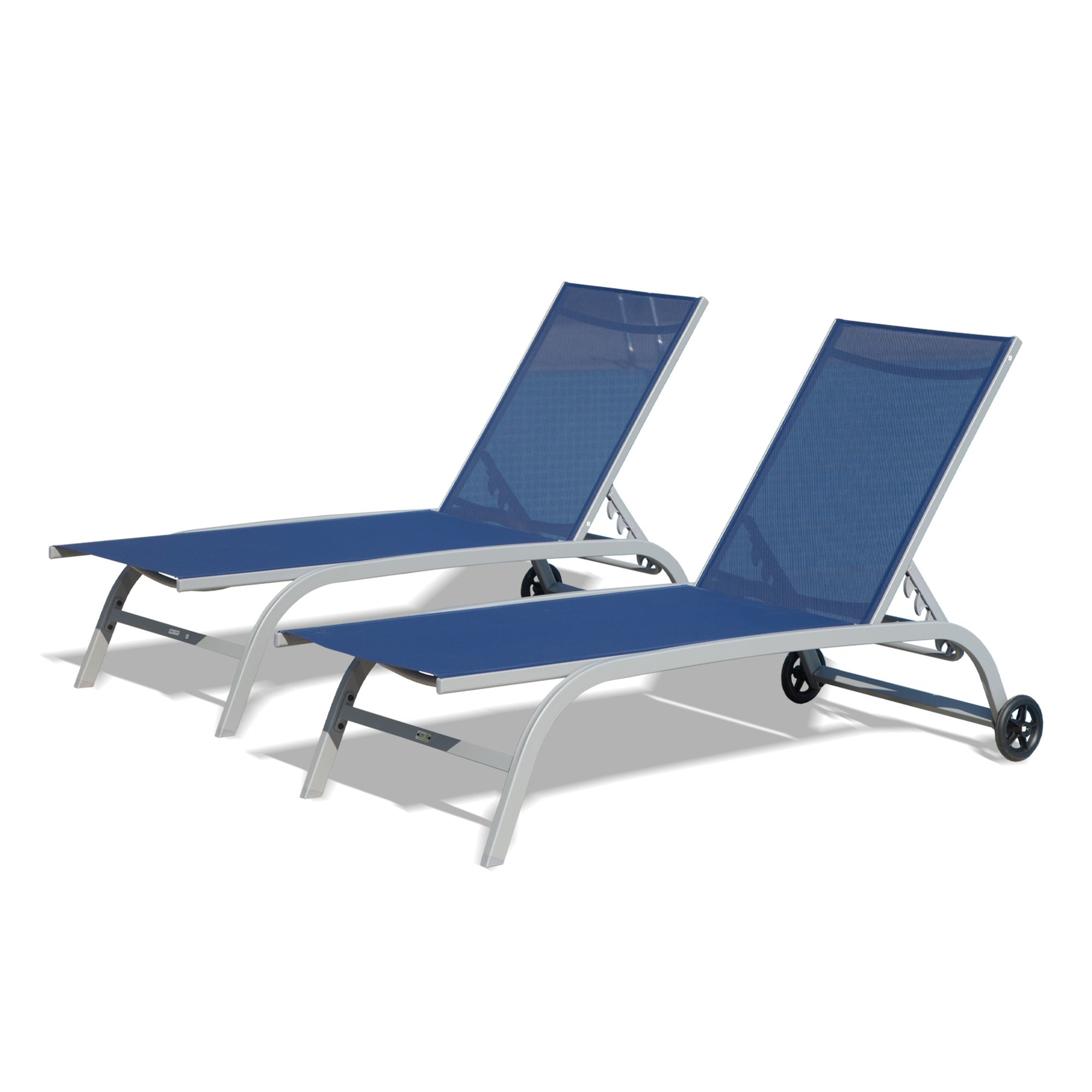2-Piece Outdoor Chaise Lounge Set with Wheels - 5 Adjustable Positions, Patio, Beach, Yard & Poolside Lounge Chairs (Blue) - Perfect for Sunbathing, Relaxing by the Pool or Backyard Lounging