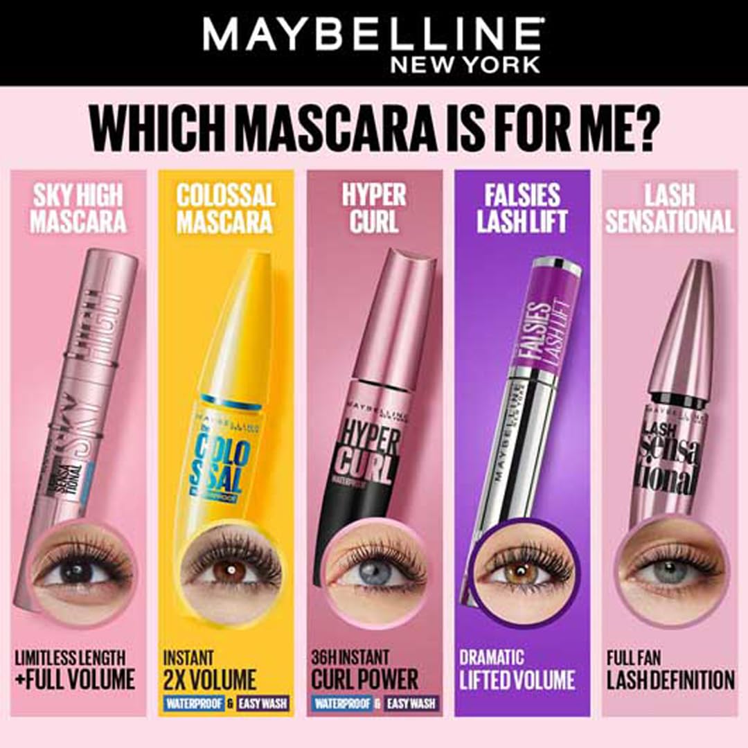 Maybelline New York Falsies Lash Lift Volumizing Mascara - Black, No Clumps, Transfer-Proof (8.6ml) for Dramatic Lashes - Perfect for Daytime Office Look & Night Out Makeup