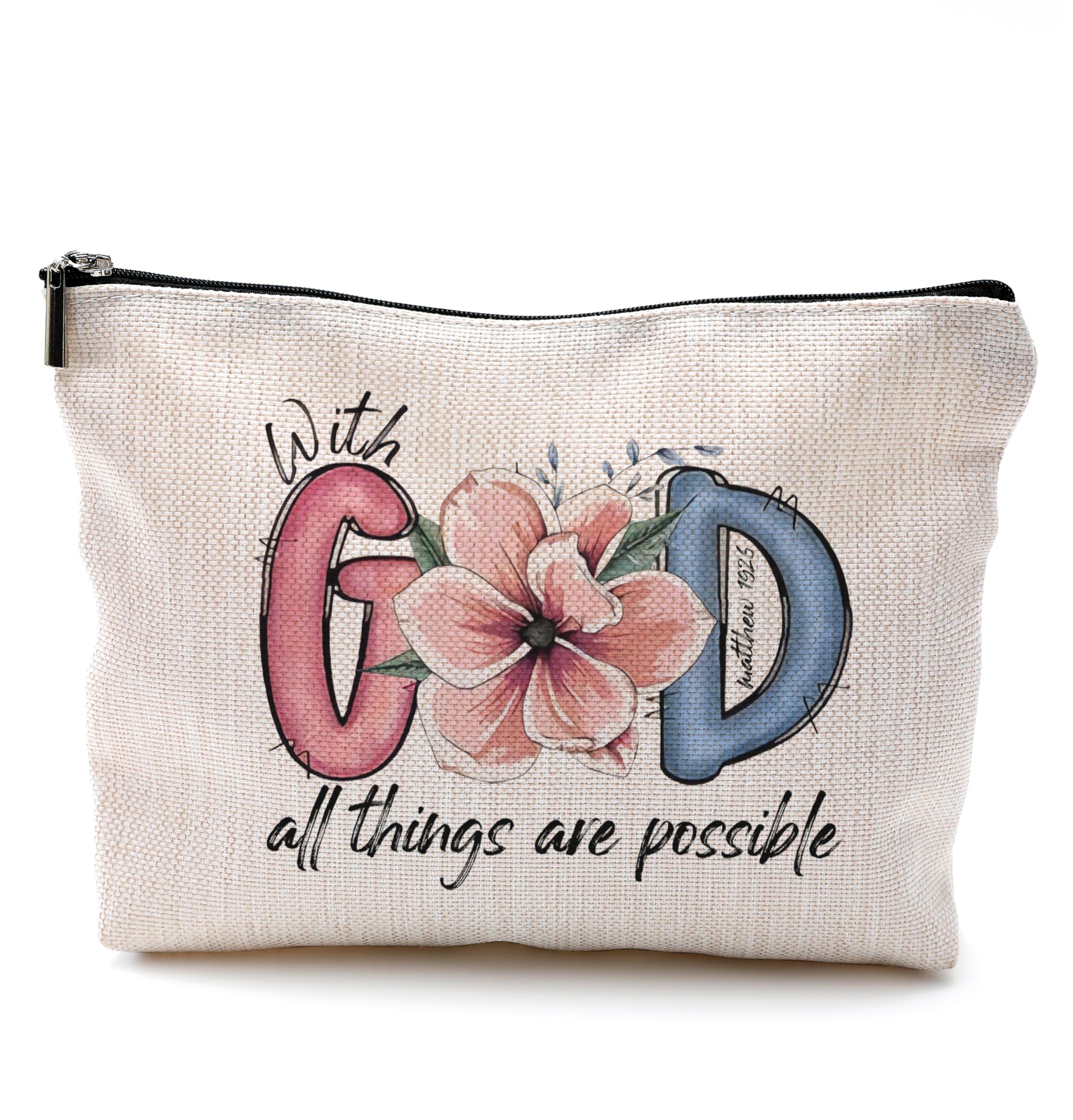 Christian Makeup Bag for Women - Bible Verse Cosmetic Pouch with Zipper (Philippians 4:13) - Inspirational Religious Gift for Her - Perfect for Church, Travel & Daily Devotion