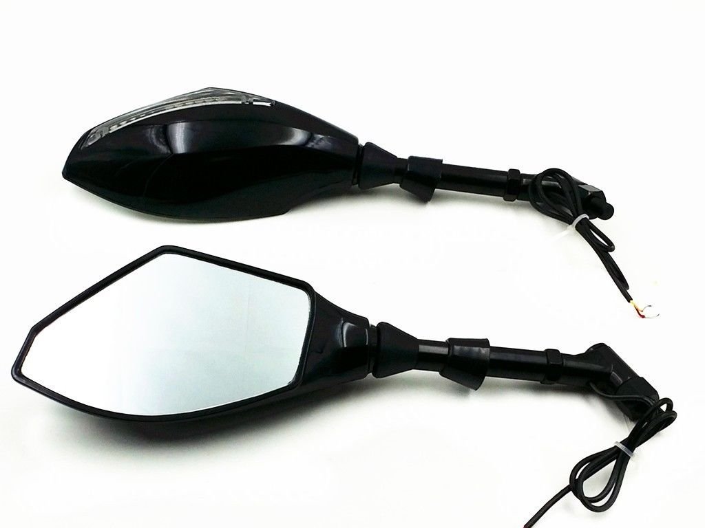 Integrated LED Turn Signal Rearview Side Mirror for Suzuki SV650/1000, GSF, Ducati, Kawasaki, Honda Shadow VT/VTX Cruiser, Triumph, BSA, Norton, BMW - Universal Fit for Standard & Naked Bikes - Enhances Safety & Style for Night Riding & Urban Commuting