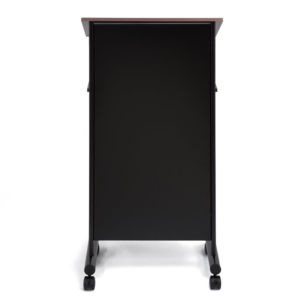 Professional Wheeled Lectern Podium with Storage Shelf - Adjustable Standing Desk for Presentations & Laptop Use - Cherry/Black Finish - Perfect for Conference Rooms, Classrooms & Home Offices