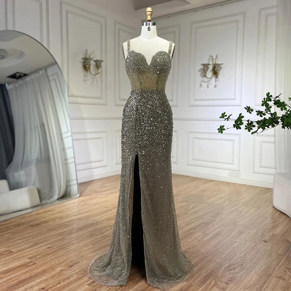 Elegant Purple Spaghetti Strap Mermaid Beaded Evening Gown for Women - Wedding, Party & Formal Dresses 2025 | LA72454 | Perfect for Prom, Cocktail Parties & Special Occasions