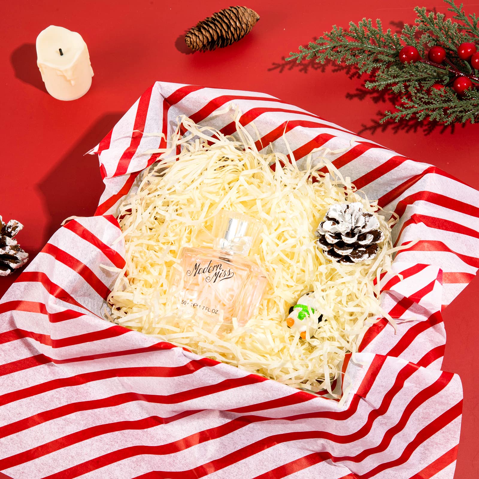 Premium Christmas Tissue Paper - Red Snowflake Reindeer Stripe Holiday Wrapping Paper 19.7
