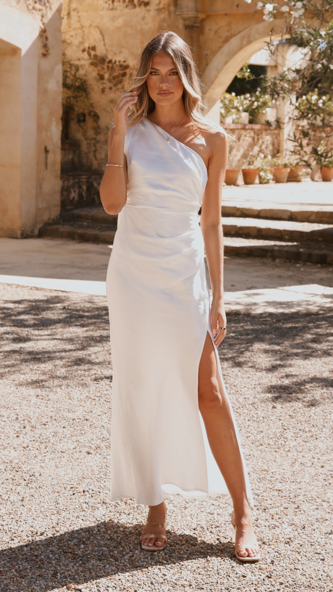 Elegant One Shoulder Maxi Dress in Ivory - Perfect for Weddings, Parties & Summer Vacations