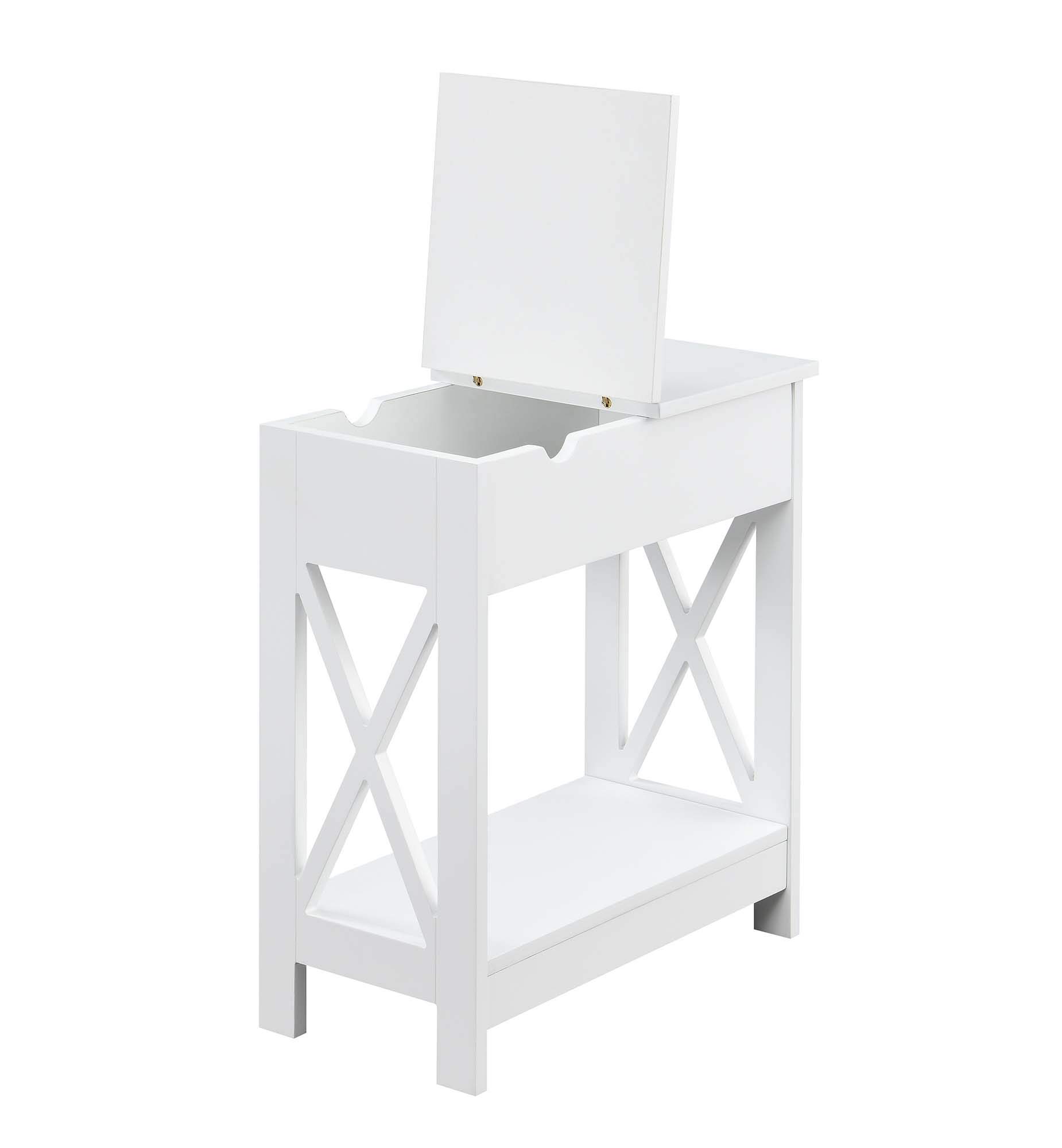 Oxford Flip Top End Table with USB Charging Station & Shelf - White | Modern Side Table for Living Room, Bedroom & Office | Convenience Concepts