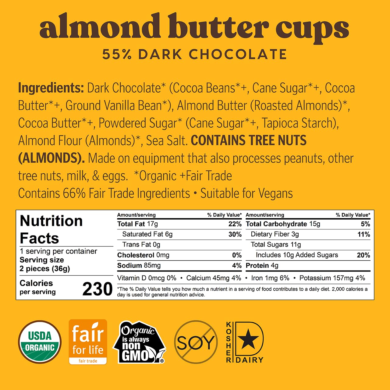 Theo Chocolate Organic Dark Chocolate Salted Almond Butter Cups - 12 Pack | Vegan, Fair Trade Certified | Healthy Snacks, Dessert Gifts & Party Treats