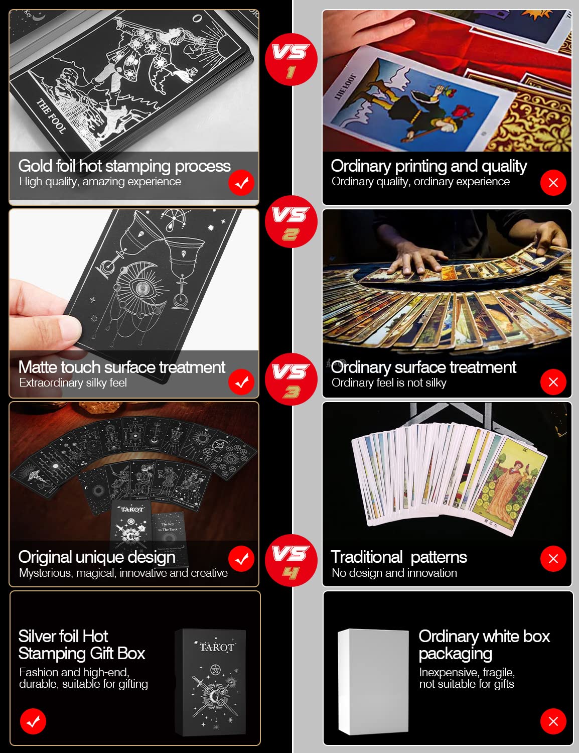 WJPC Silver Foil Tarot Cards Set with Guide Book & Gift Box - Premium Original Design Tarot Deck for Beginners & Experts | Perfect for Divination, Meditation & Spiritual Guidance