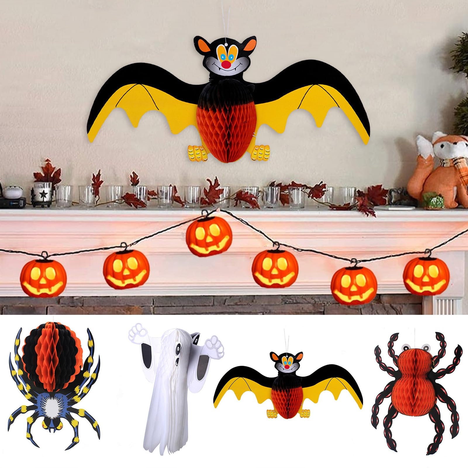Spooky Halloween Hanging Decorations Set - 24PCS Hanging Bats, Ghosts & Spiders for Haunted House, Indoor Outdoor Party Decor - Perfect for Halloween Party, Home, Yard, Bar & Office Decoration