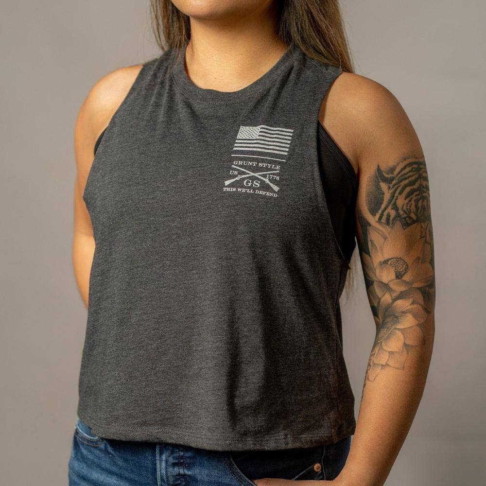 I Survive Racerback Cropped Tank Top for Women - Dark Heather Gray | Workout, Yoga & Gym Essential