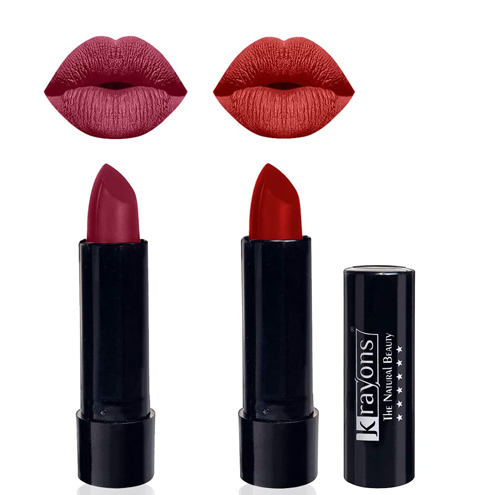 **Krayons Cute Pop Matte Lipstick - Waterproof & Long-Lasting Lipstick in Shocking Pink & Centre Stage (Pack of 2, 3.5g Each) - Perfect for Parties, Date Nights & Everyday Wear**