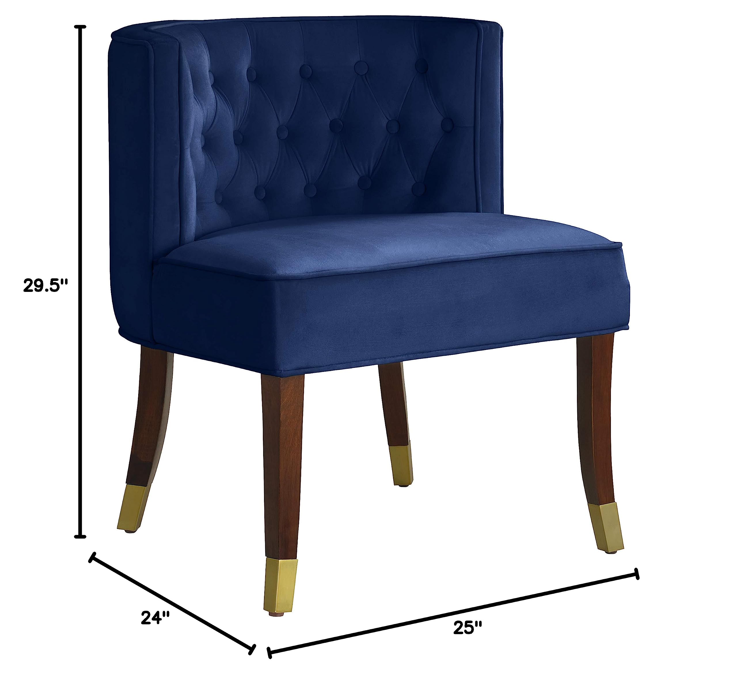 Modern Velvet Upholstered Dining Chairs Set of 2 - Navy Blue Tufted Back with Metal Capped Espresso Wood Legs 24