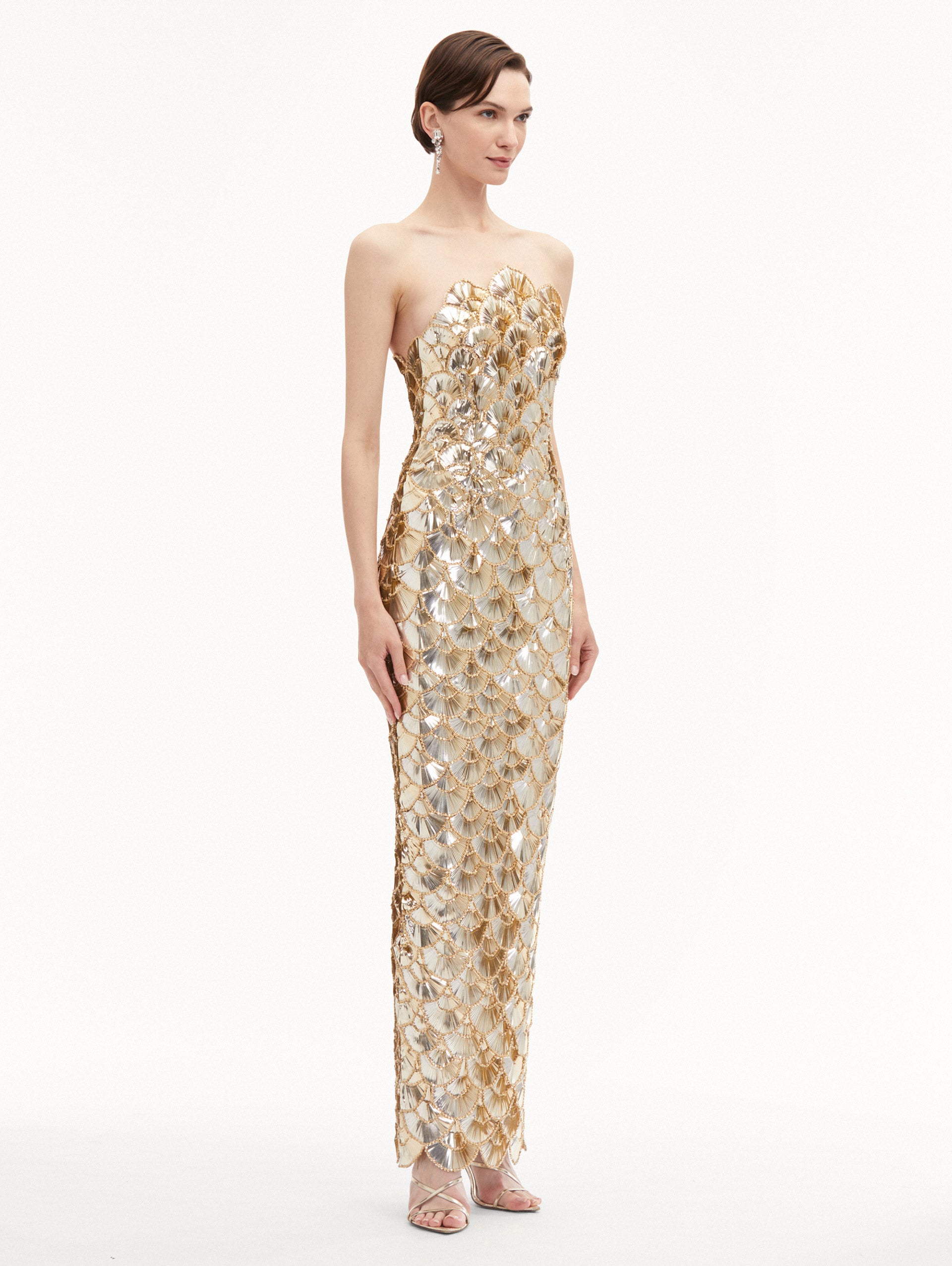 Sequin Scallop Embroidered Evening Gown for Women - Elegant Prom, Wedding & Party Dress - Perfect for Formal Events, Red Carpet & Special Occasions