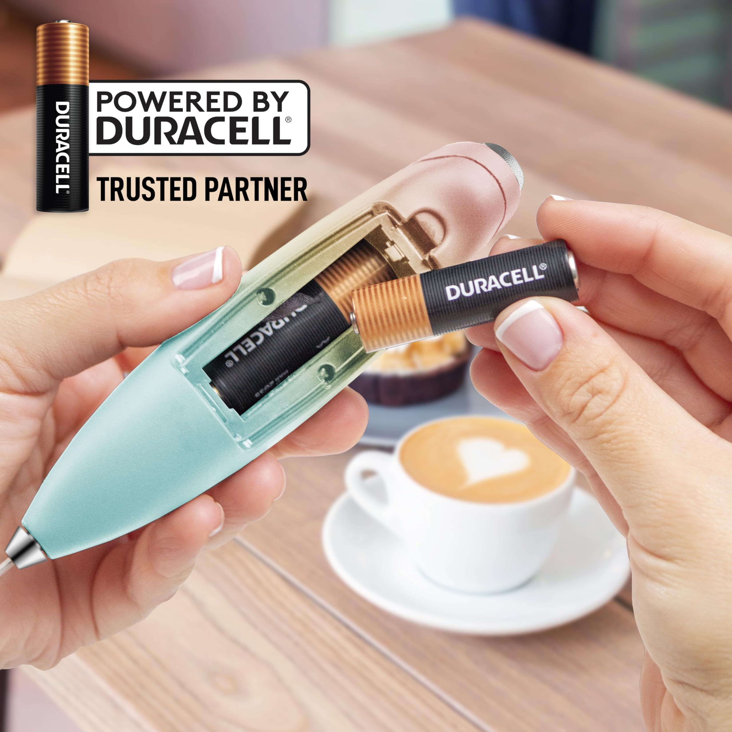 Zulay Kitchen Electric Milk Frother Wand - Handheld Battery-Powered Drink Mixer for Coffee, Frappe, Matcha, Hot Chocolate (Includes 2 Duracell Batteries) - Easy to Clean & Use - Perfect for Home, Office, Café & Baking Cupcakes
