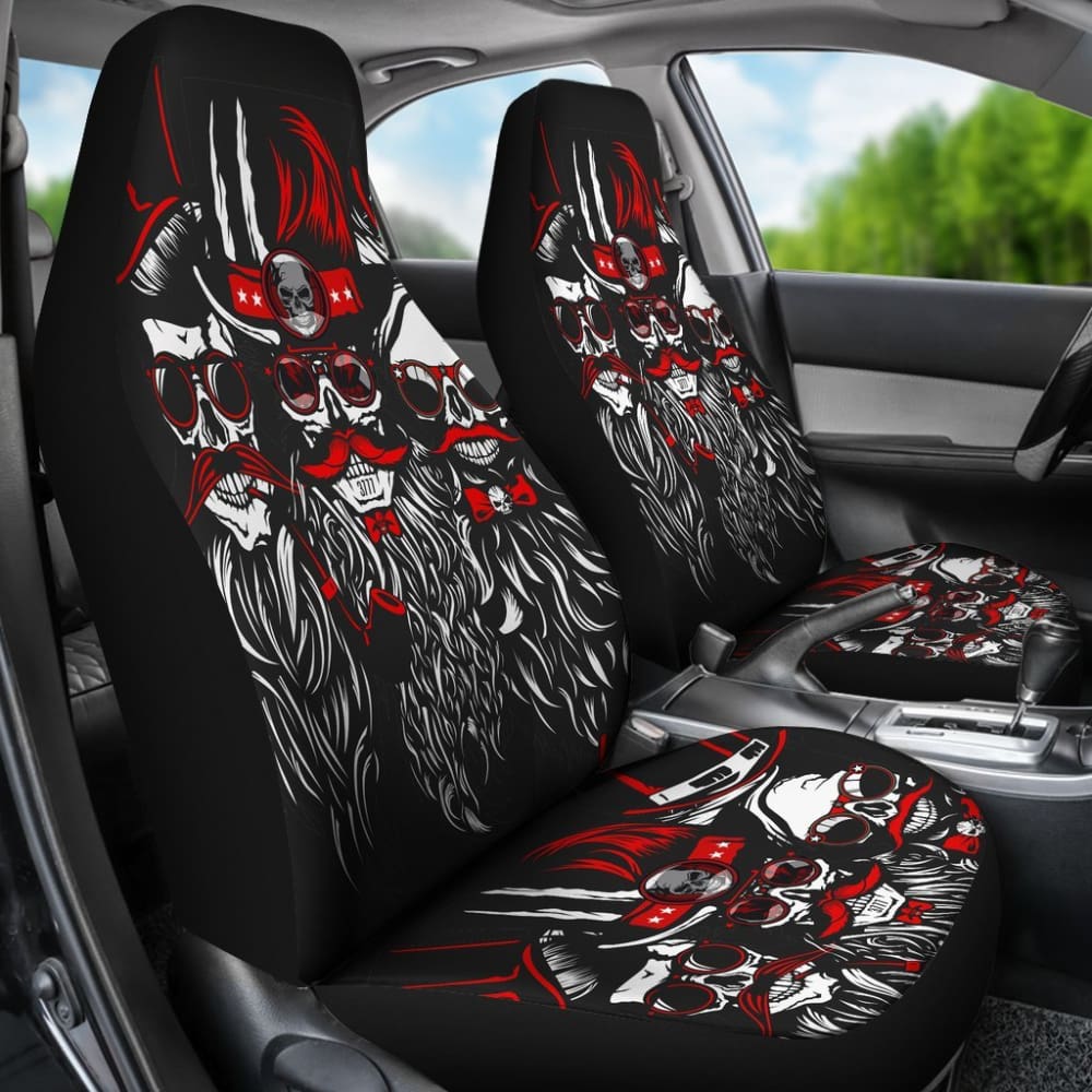 2 Pcs Gothic Skull Car Seat Covers - Universal Fit for Cars, Trucks & SUVs - Black PU Leather with Skull Design - Perfect for Halloween, Gothic Style & Car Enthusiasts