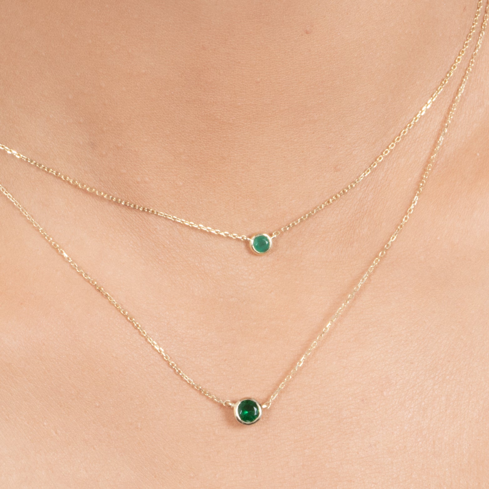 14K Solid Yellow Gold Emerald Station Necklace - Bezel Set for Everyday Elegance | Perfect for Gifts, Anniversaries, and Special Occasions